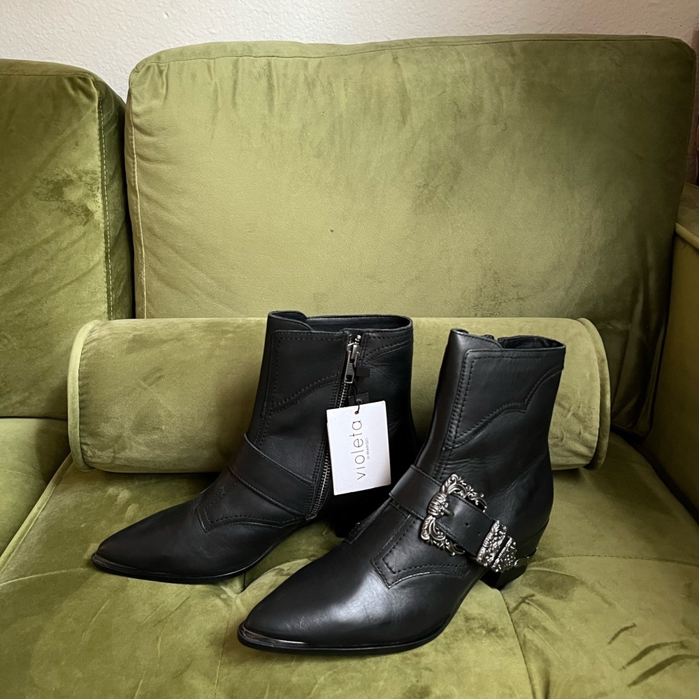 Mango black buckle boots